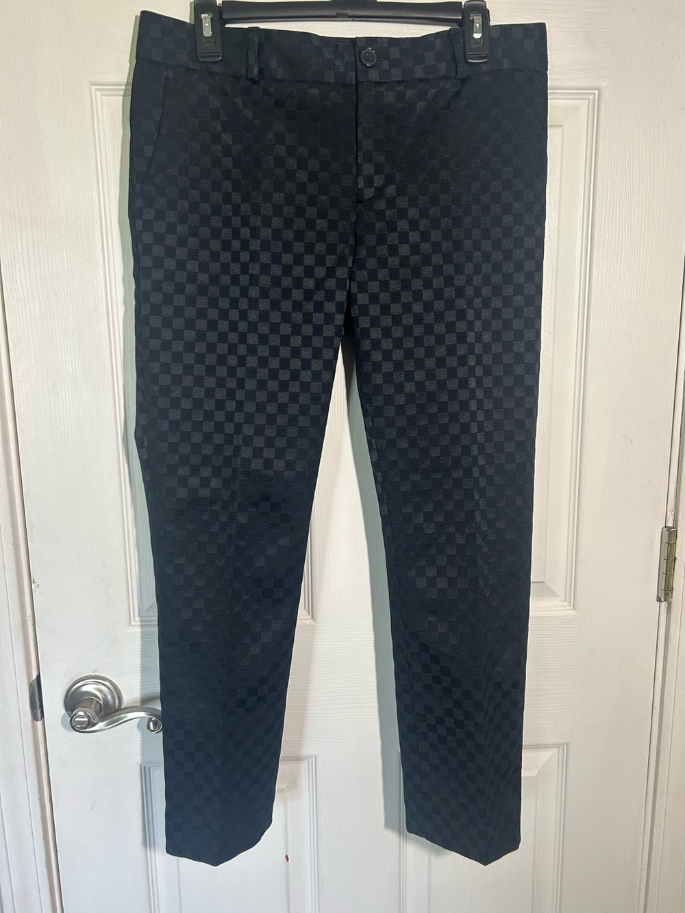 Banana Republic Hampton Pants navy blue checkered jacquard texture Size 6